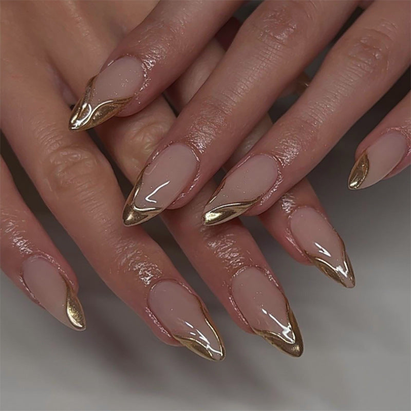 3D bronzing short almond press on nails